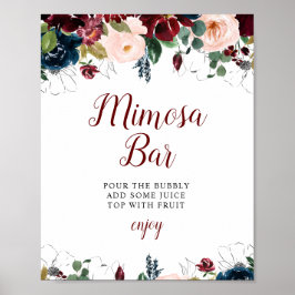 bröllopsdusch skylt för mimosa bar med vinröda blo
