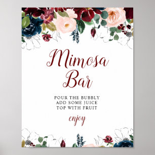 bröllopsdusch skylt för mimosa bar med vinröda blo