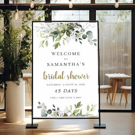 Bröllopsdusch skylt med grönska boho stil räknar n