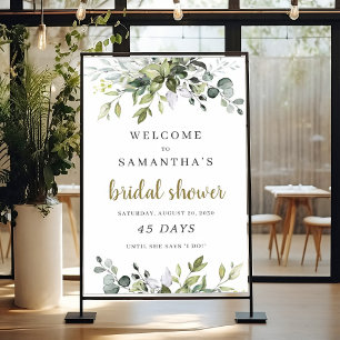 Bröllopsdusch skylt med grönska boho stil räknar n