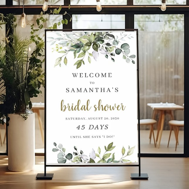 Bröllopsdusch skylt med grönska boho stil räknar n (Greenery foliage boho bridal shower countdown sign)