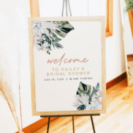 Bröllopsdusch skylt med rosa Pampas och tropiska p