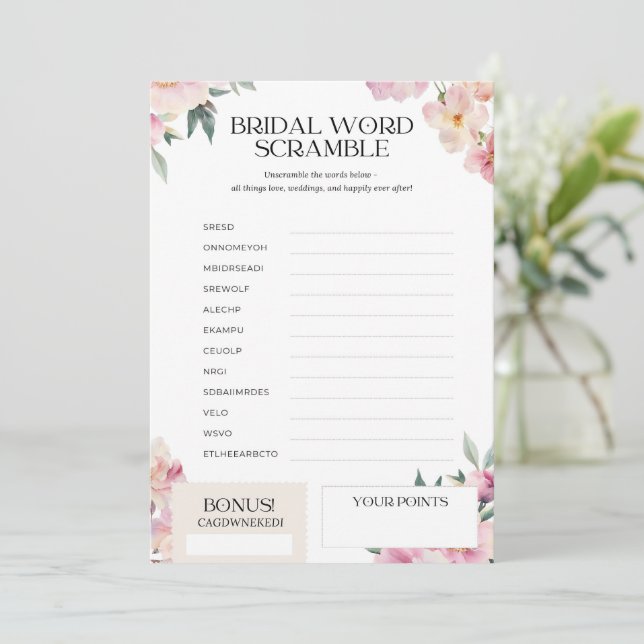 Bröllopsdusch spel ordklöver Rosa Blommig Inbjudningar (Stående Fram)