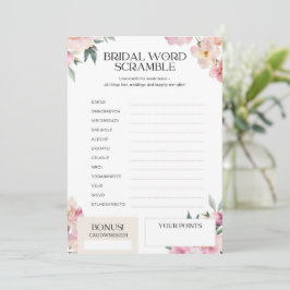 Bröllopsdusch spel ordklöver Rosa Blommig Inbjudningar
