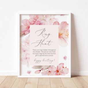 Bröllopsdusch spel rosa blomster ring jakt brud poster