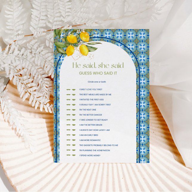  Bröllopsdusch spelkort med citron tema - Han sa h Inbjudningar (Skapare uppladdad)