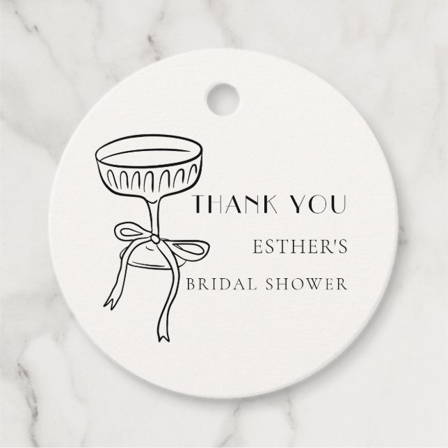 Bröllopsdusch Tack Kort Med Båge Champagneglas Gåvor Etiketter (Framsida)