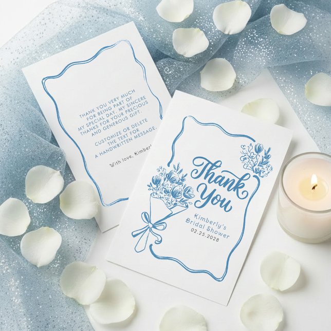 Bröllopsdusch tackkort Fresh Off The Market Tack Kort (Dusty Blue Bridal Shower Thank You Cards Fresh Off The Market)