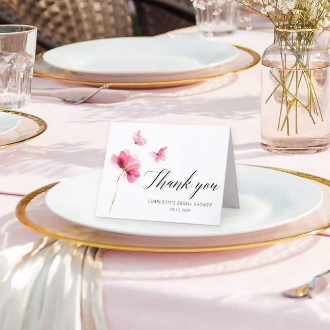 Bröllopsdusch Tacksamhetskort i Rosa Blommor Tack Kort (Skapare uppladdad)