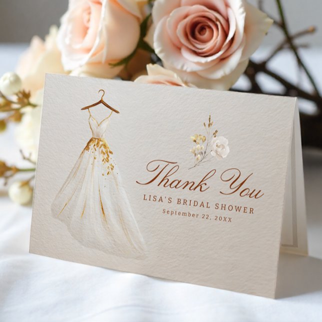 Bröllopsdusch Tacksamhetskort med Klänning & Blomm Tack Kort (Bridal Shower Thank You Card )