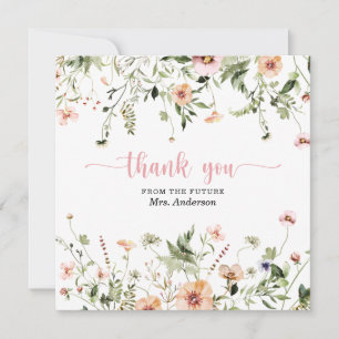 Bröllopsdusch Tacksamhetskort Wildflower Rosa Tack Kort