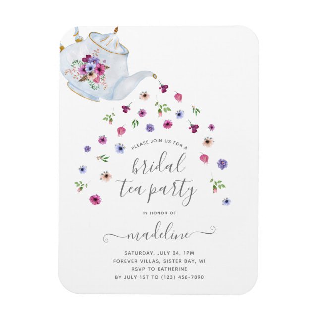 Bröllopsdusch Te-party Invitation med blomsterteap Magnet (Vertikal)