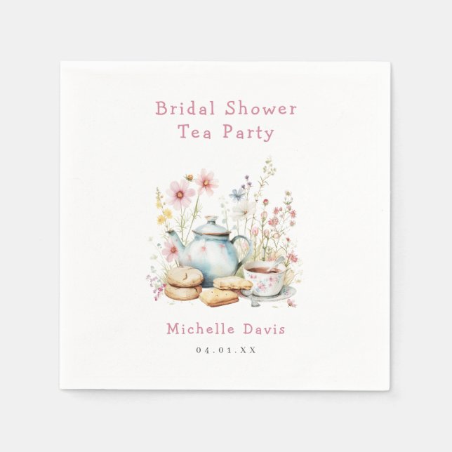 Bröllopsdusch Tea Party med blommor Pappersservett (Framsidan)