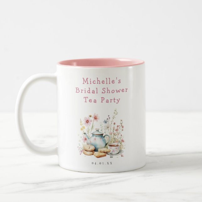 Bröllopsdusch Tea Party med blommor Två-Tonad Mugg (Vänster)