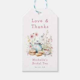 Bröllopsdusch Tea Party med blommotiv Presentetikett