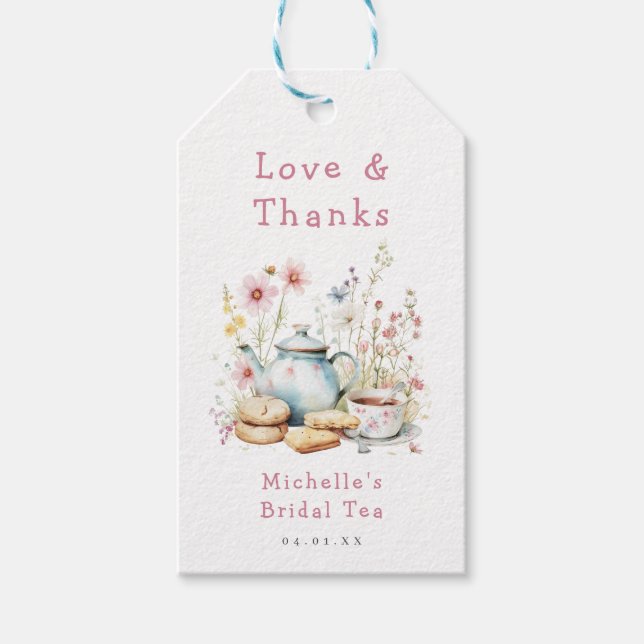 Bröllopsdusch Tea Party med blommotiv Presentetikett (Framsidan)