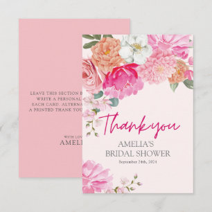 Bröllopsdusch välkommen i rosa akvarellblommor tack kort
