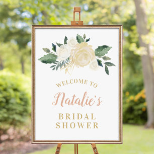 Bröllopsdusch välkommen i Rosa Guld och Grön Blomm Poster