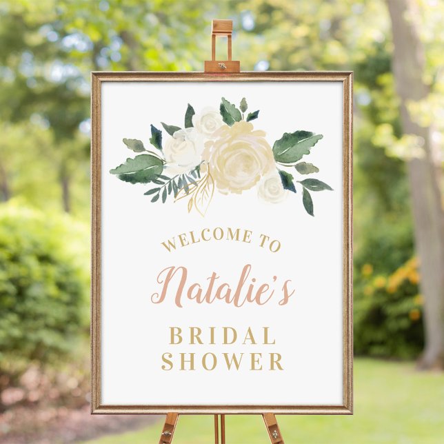 Bröllopsdusch välkommen i Rosa Guld och Grön Blomm Poster (Skapare uppladdad)