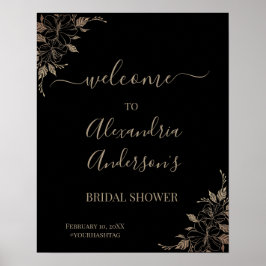 Bröllopsdusch Välkomstskylt med blomlinjemönster Poster