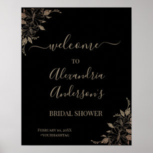 Bröllopsdusch Välkomstskylt med blomlinjemönster Poster