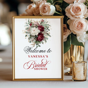 Bröllopsdusch välkomstskylt med blommande rosé Bur Poster