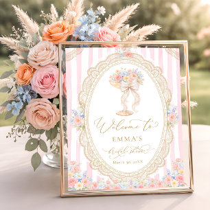 Bröllopsdusch välkomstskylt med blommor och Prosec Poster