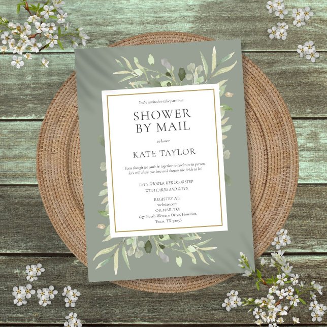 Bröllopsdusch via post långdistans Sage Green Inbjudningar (Bridal Shower By Mail Long Distance Sage Green Invitation)
