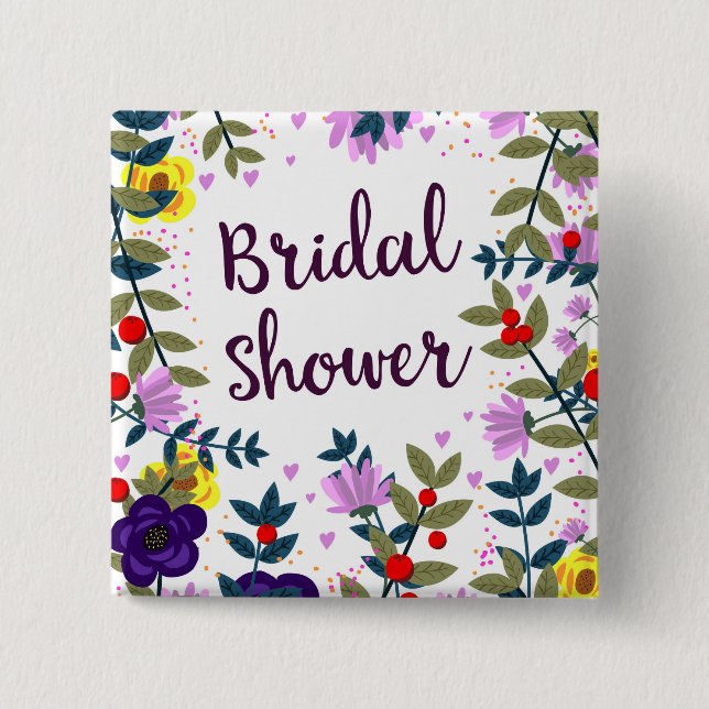 Bröllopsdusch Vintage Blommor Knapp (Framsida)