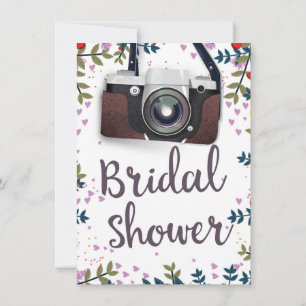 Bröllopsdusch Vintageblommor och klassisk kamera Inbjudningar
