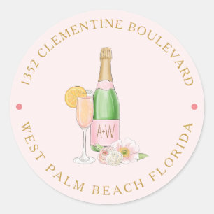 Bröllopsduschadress i Rosa Blommig Champagne Stil Runt Klistermärke
