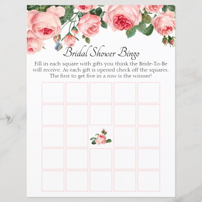 Bröllopsduschbingo  Röslöd Pink Ros (Framsida)
