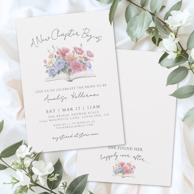 Bröllopsduschbok med blomsterakvarell inbjudningar (Floral Watercolor Book Bridal Shower Invitation )