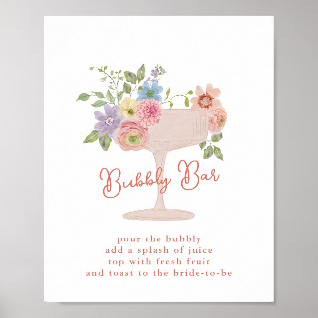 Bröllopsduschens Bubbly Bar-skylt för kärlek i blo Poster (Framsidan)