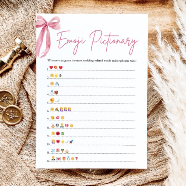 Bröllopsduschens Rosa Båg Emoji Pictionary-spel Inbjudningar (Blush Pink Bow Bridal Shower Emoji Pictionary Game)