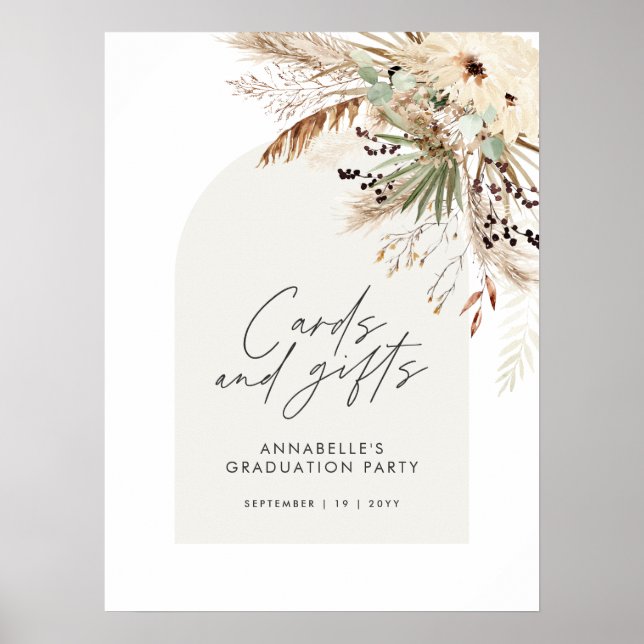 Bröllopsduschetcocktail pampaskort och gåvor boho  poster (Framsidan)