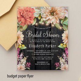 Bröllopsduschinbjudan i lantlig blomstil med trämo flygblad