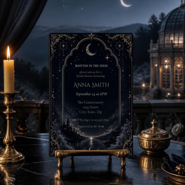 Bröllopsduschinbjudan med stjärnorna som vittne inbjudningar (Elegant celestial bridal shower invitation with moon, stars & Art Deco style for a magical celebrati)