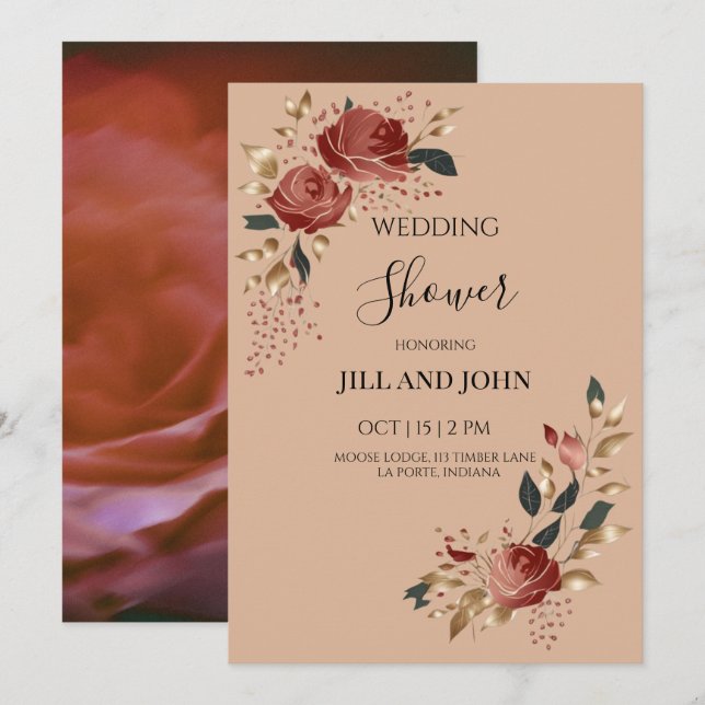 Bröllopsduschinbjudan Modern Bridal Ros  Inbjudningar (Fram/baksida)