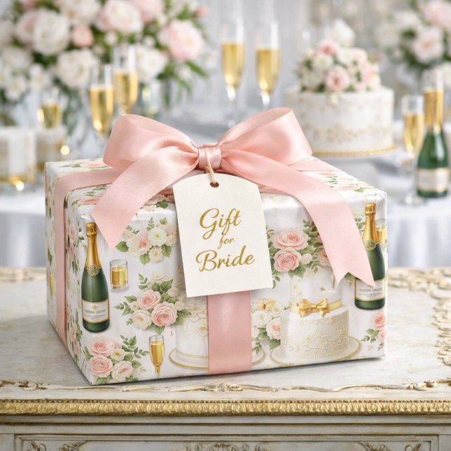 Bröllopsduschmönster i rosé champagne presentpapper (Skapare uppladdad)