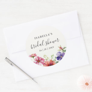 Bröllopsduschpresent med blommotiv runt klistermärke