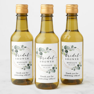 Bröllopsduschpresent med guld eukalyptusgrönska vinetikett