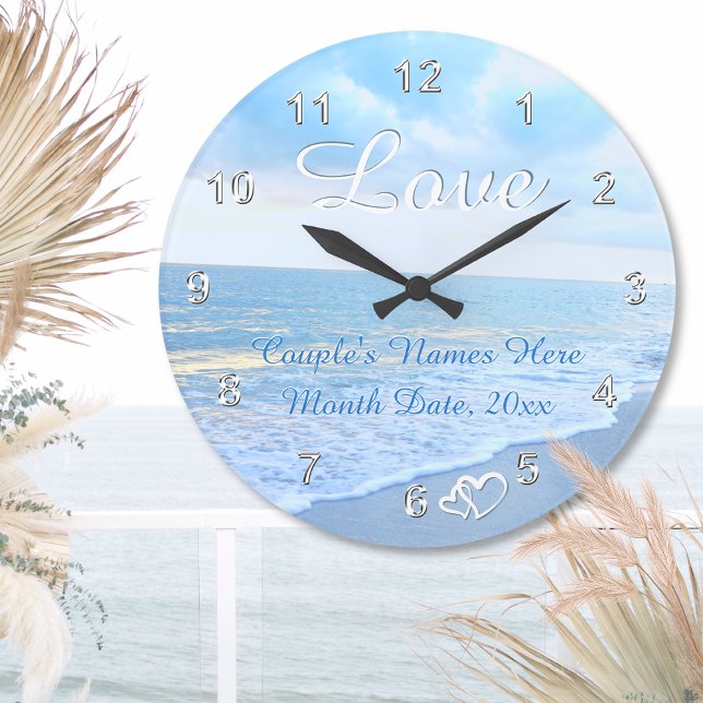 Bröllopsduschpresenter med strandtema, Strandväggu Stor Klocka (Beach themed wedding gifts. Beach Wall Clocks. Destination Wedding Gift Ideas.  Destination Wedding.)