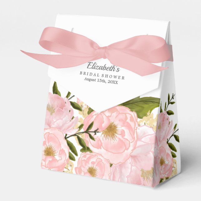 Bröllopsduschpresentlådor med rosa peonies presentaskar (Framsidan Sidan)