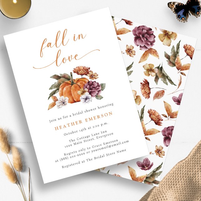 Bröllopsduschpumpa Inbjudningar (Pumpkin Fall In Love Bridal Shower Invitation by Painted Paperie)