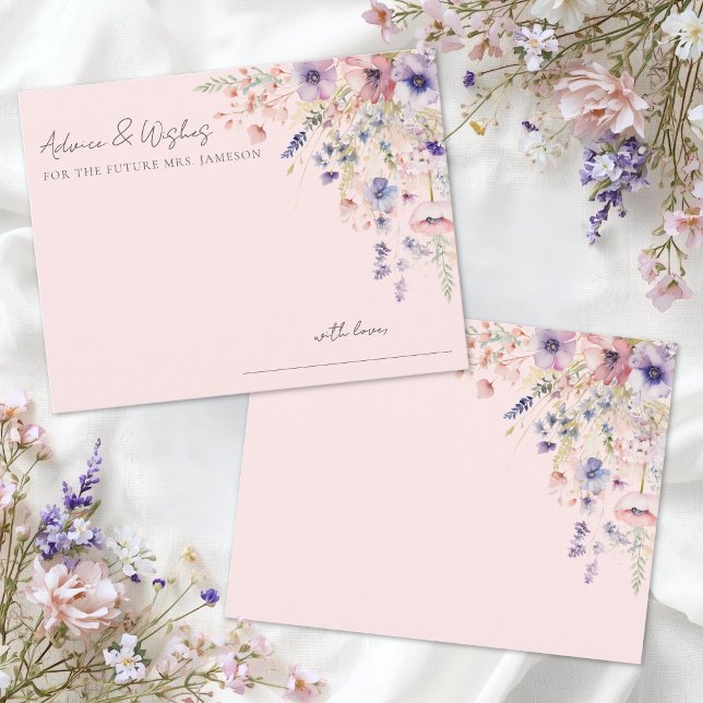 Bröllopsduschråd för Blush Rosa Vildblomma Tilläggskort (Blush Pink Wildflower Bridal Shower Advice Enclosure Card )