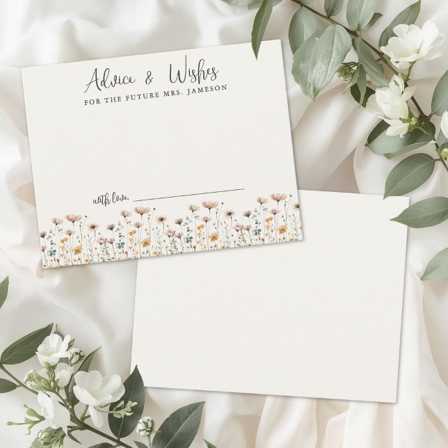 Bröllopsduschråd Kort för Vildblommor (Wildflower Bridal Shower Advice Card)