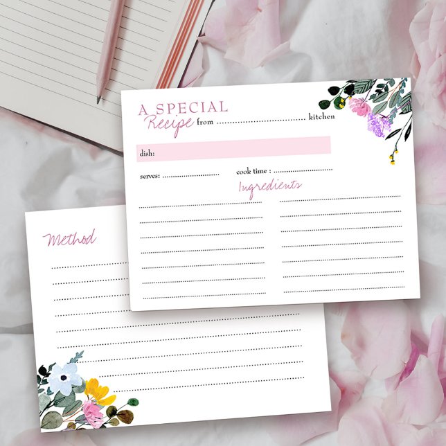 Bröllopsduschreceptkort för gräsmattor med vilda b vykort (Pretty recipe cards from my Wildflower Lawn Collection.)