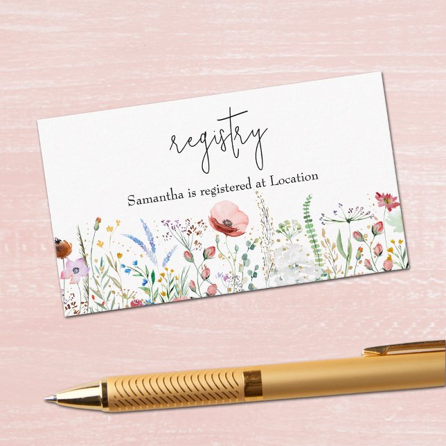 Bröllopsduschregister för vilda blommor tilläggskort (Wildflower Bridal Shower Registry Enclosure Cards 3.5" x 2")
