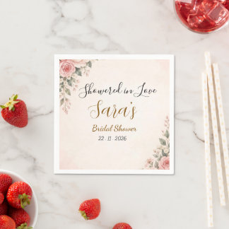 Bröllopsduschservetter i rosa blomster pappersservett